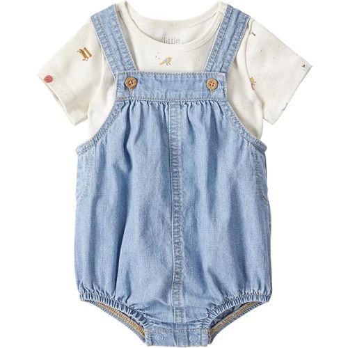 little planet by carter's Baby 2-piece Organic Cotton Overall Set, Chambray, 6M