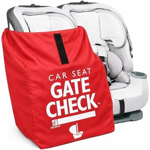 J.L. Childress Gate Check Travel Bag for Car Seats - Car Seat Travel Bag for Airplane, Fits All Baby & Infant Carriers, Airport Accessories for Gate Check, Flying Essentials, AirTag Compatible - Red