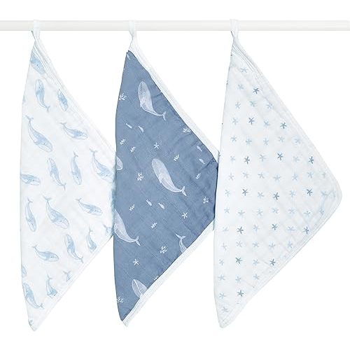 aden + anais Classic Boutique Washcloth Set, Super Soft 100% Organic Cotton, 3-Pack, Oceanic