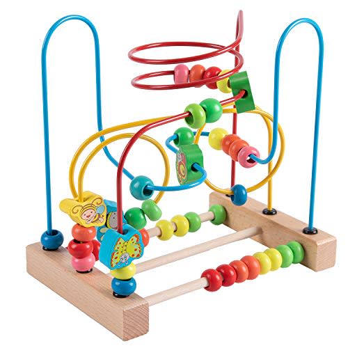 Joqutoys Bead Maze Toy for 1 2 3 Year Old Kids, Wooden Colorful Roller Coaster Circle Toys, Early Educational Toys for Toddlers, First Birthday Gifts for Boys Girls