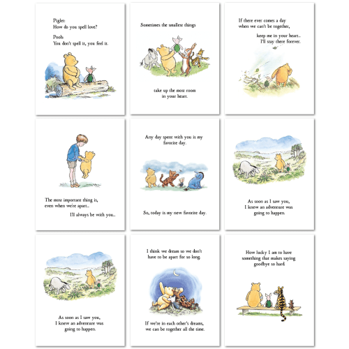 Nistio® Classic Winnie the Pooh Nursery Decor, Winnie the Pooh Art Print, Set of 9 Prints, Piglet, Eeyore, Tigger Nursery Decor, Unframed, 8x10"