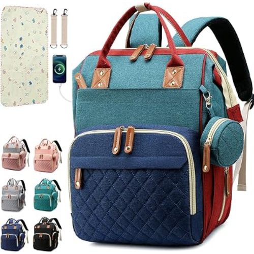 SHITIESHOU Diaper Bag Backpack Baby Bag, Baby Girl Boy Diaper Bag for Dad Mom with Pad, 16 Pockets, Pacifier Case, Large Diaper Bags Unisex for Travel (Colorful)