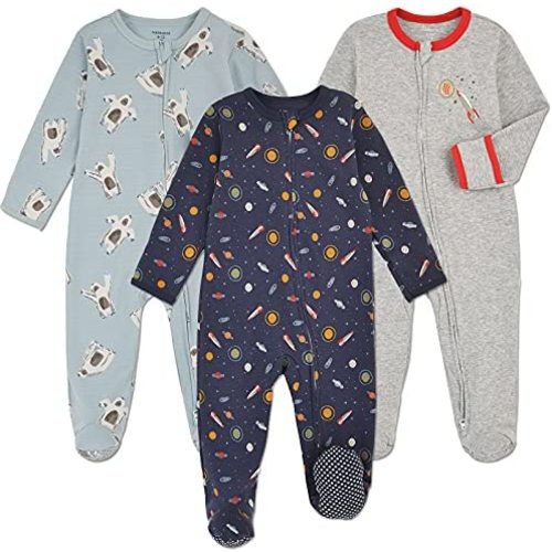 Aablexema Baby Footie Pajama with Mitten Cuffs, Double Zipper Infant Cotton clothes Sleeper Pjs, Footed Sleep Play