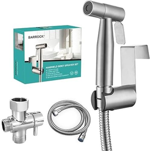 BARROCK Bidet Sprayer for Toilet, Handheld Water Jet Spray for Existing Toilets with Bidet Hose, Stainless Steel Muslim Shower Adjustable Water Pressure, Brushed Nickel