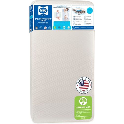 SEALY BABY 2 Stage Infant Crib Mattress Plus Toddler Bed Fit, Breathable, Resistant to Stain Cover, Dual Firmness & Lightweight, Posturepedic Grow