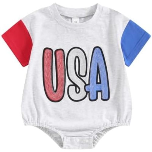 MoZiKQin Baby Boy Girl 4th of July Outfit Newborn Oversized USA Romper American Flag Onesie Independence Day Outfit