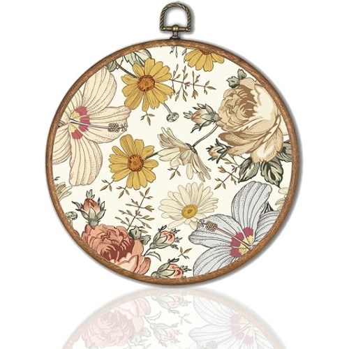 Buslint Flower Wall Art Decor, Pink Wildflower Textile Wall Art Canvas Frame, 10"x10"