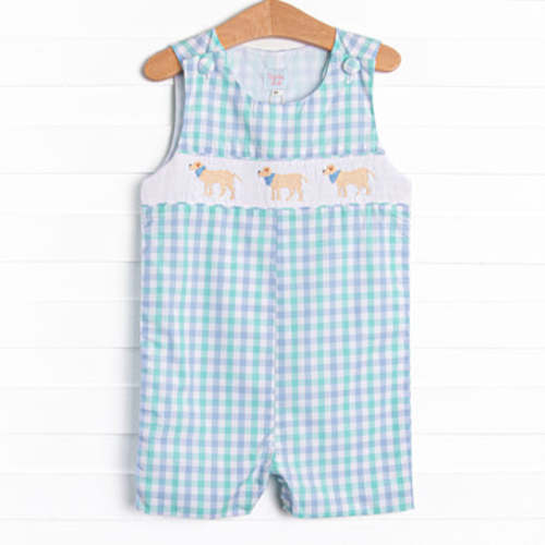 Plaid Paws Smocked Jon Jon, Blue – Stitchy Fish