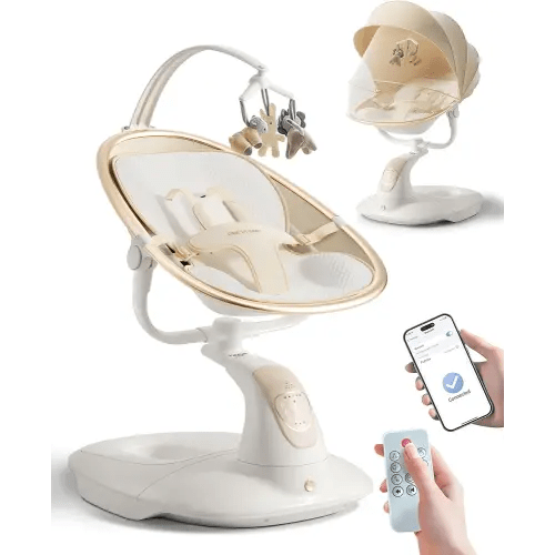 Baby Swing for Infants to Toddler, Electric Baby Swing with Sturdy Shield-Shaped Base, 180° Rotation Portable Infant Swing with 5 Speeds & 12 Lullabies for Newborn Baby Boy Girl Up to 20 lbs, White