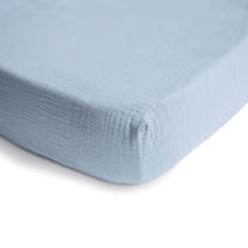 Mushie Extra Soft Muslin Crib Sheet in Color: Baby Blue