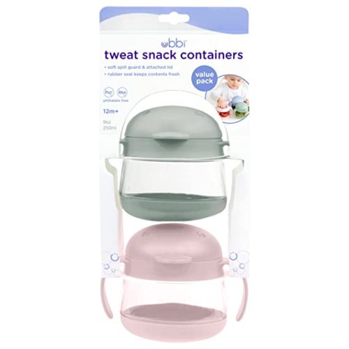 Ubbi Tweat No Spill Snack Container for Kids, BPA-Free Tritan, Toddler Snack Container, Sage & Pink - Sage & Blush Pink, 2 Pack