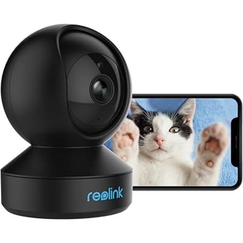 REOLINK 2K Indoor Security Camera E1(Black), 2.4G Wireless WiFi Baby/Pet Monitor with Phone app, 360 Degree Dog Camera with Person/Pet Detection, 2-Way Talk, Night Vision, Local Storage