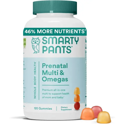 SmartyPants Prenatal Vitamins for Women, Multivitamin Gummies: Omega 3 Fish Oil (EPA/DHA), Biotin, Methylfolate, Vitamin D3, C, Vitamin B12, B6, Vitamin A, K & Zinc, 120 Count (30 Day Supply)