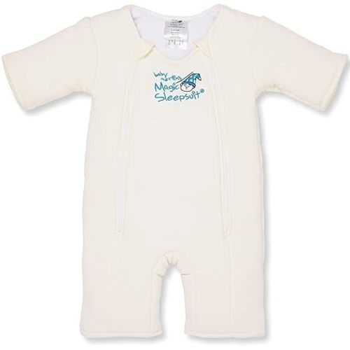 Magic Sleepsuit Baby Merlin's Cotton Baby Swaddle Transition Product - Soft and Cozy Design, Double Zipper for Easy Diaper Changes, Promotes Safe Sleep, 3-6 Months - Cream - Small 12-18lbs
