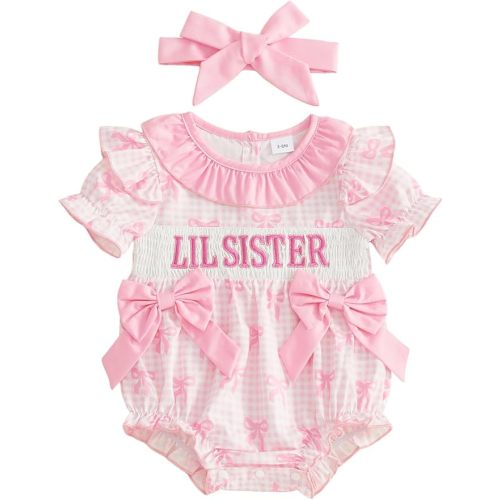 Big Sister Little Sister Matching Outfits Toddler Baby Girl Smocked Ruffle Sleeve Plaid Romper/Dress Summer Clothes