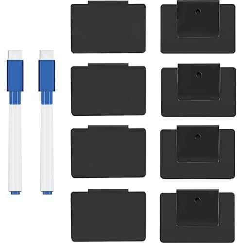Metal Basket Bin Label Clip on Removable Basket Label Pantry Basket Label Clip with Chalk Markers for Storage Fabric Bin Basket Box 8 Black Holders + 2 White Chalk Makers (8 Holders, Black)
