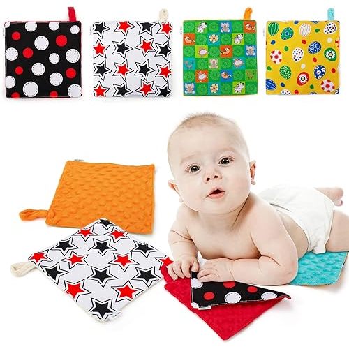 teytoy My First Baby Tummy Time Crinkle Toy, Black and White High Contrast Baby Toy Montessori Sensory Crawling Toy for Infant Newborn Toddler 0 6 12 Month Gifts - 4 Pack
