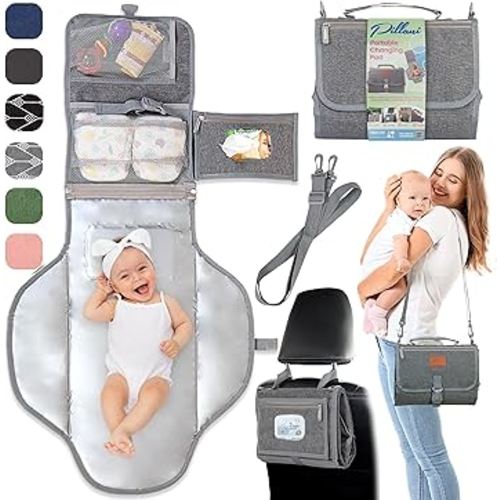 Portable Changing Pad for Baby, Travel Diaper Changing Pad for Newborn, Large Waterproof Baby Changing Mat, Foldable & Detachable Diaper Changing Station with Baby Wipes Pockets, Baby Stuff by Pillani