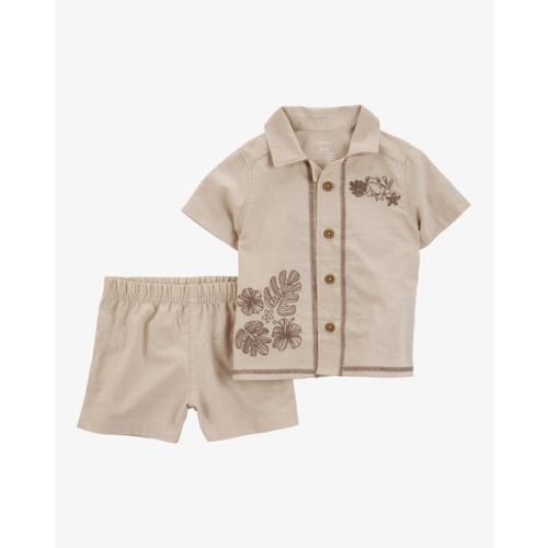 Baby 2-Piece Shirt & Short Set with Embroidered Frog - Khaki - Carter's | Carter's 12 month