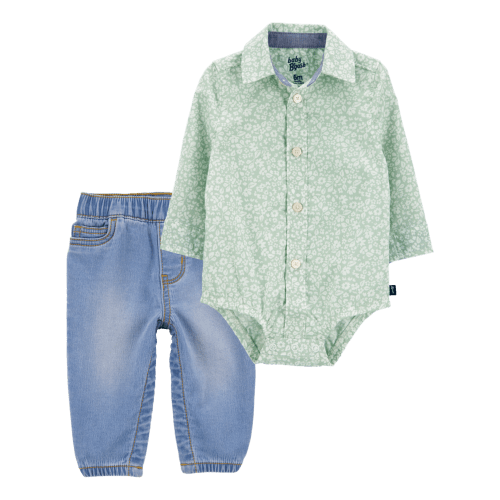 Baby 2-Piece Floral Button-Front Bodysuit & Pull-On Jeans Set | Carter's