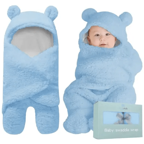 BlueMello Baby Swaddle Blanket | Ultra-Soft Plush Essential for Infants 0-6 Months | Receiving Swaddling Wrap Blue | Ideal Newborn Registry and Toddler Boy Accessories | Perfect Baby Girl Shower Gift