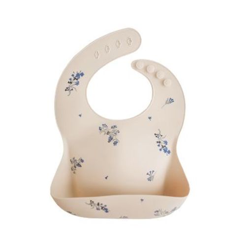 Silicone Baby Bib Lilac Flowers One Size