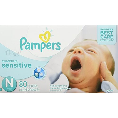 Diapers Newborn/Size 0 (< 10 lb), 80 Count - Pampers Swaddlers Sensitive Disposable Baby Diapers, Super Pack