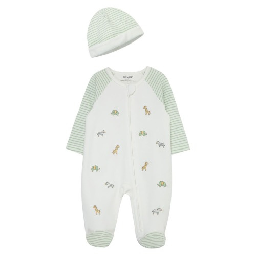 Safari Embroidered Cotton Footie & Hat Set