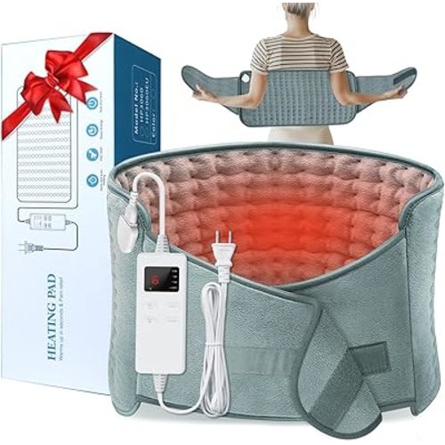 Heating Pad for Back Pain Relief, Electric Heating Pad for Period Cramps Neck Shoulders with Belt, 4 Timer 6 Heat Setting & Auto Shut Off, 12"x24"+20" Large Moist Heat Pad for Mom,Dad