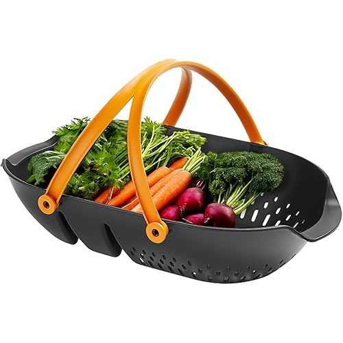 Fiskars Garden Harvest Basket - Container for Gardening and Harvesting with Tool Caddy - Harvesting Basket Doubles as a Colander for Vegetables and Fruits - Garden Accessories