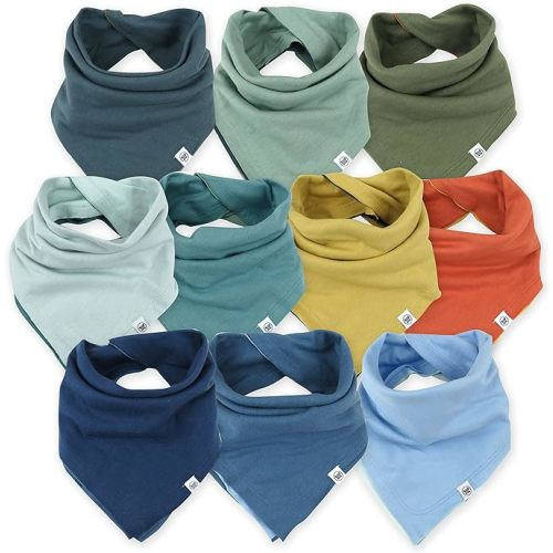 HonestBaby Multipack Reversible Bandana Drool Bibs Burpcloths Adjustable Snaps for Infant Baby Boys,Girls 100% Organic Cotton - 10-pack Rainbow Gems Blues - One Size