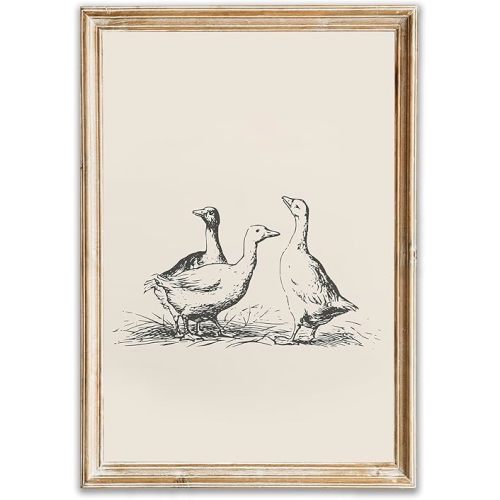 Vintage Duck Wall Art Prints Minimalist Abstract Animal Picture for Wall Decor Antique Vintage Painting Farmhouse Wall Decor Country Farm Animal Artwork for Living Room Kitchen Decor -16x24inch Poster