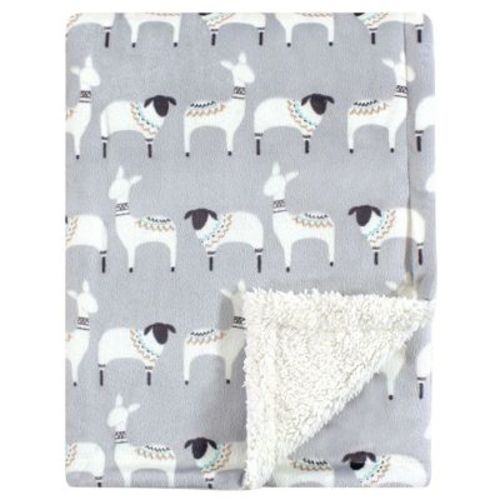 Hudson Baby Infant Plush Blanket with Faux Shearling Back, Aztec Llama, One Size