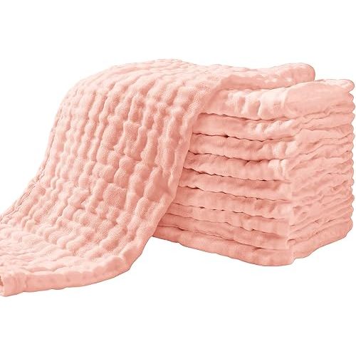 Yoofoss Muslin Burp Cloths for Baby 10 Pack 100% Cotton Baby Washcloths for Boys Girls Large 20''X10'' Super Soft and Absorbent Blush