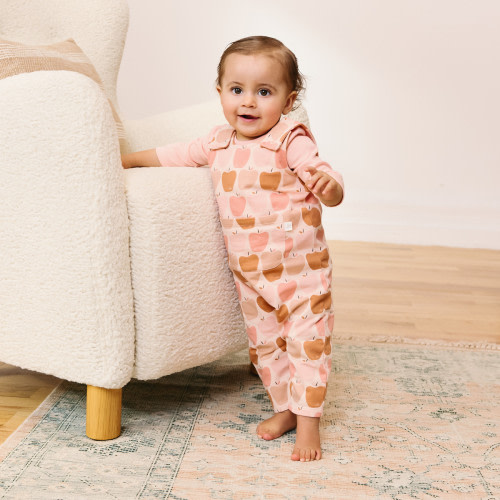 Tiny Kind Long Sleeve Bodysuit and Overall Set - Apples, 3-6 M