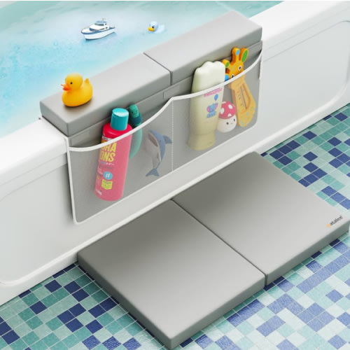 Baby Bath Kneeler and Elbow Rest Pad Set for Bathing Babies, with 4 Mesh Pockets