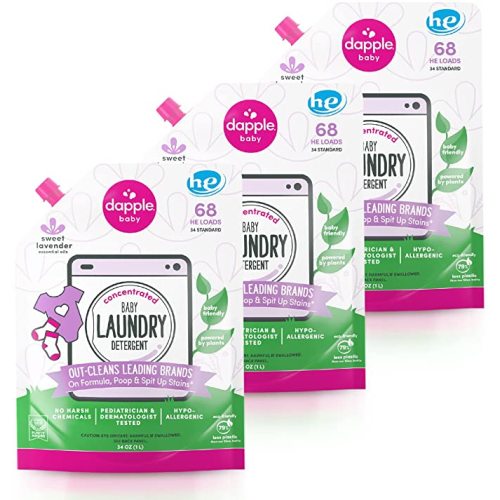 Dapple Baby Laundry Detergent, Concentrated, Plant Based & Hypoallergenic, Stain Removing Natural Ingredients, Sweet Lavender, 34 Fl OZ (Pack of 3)