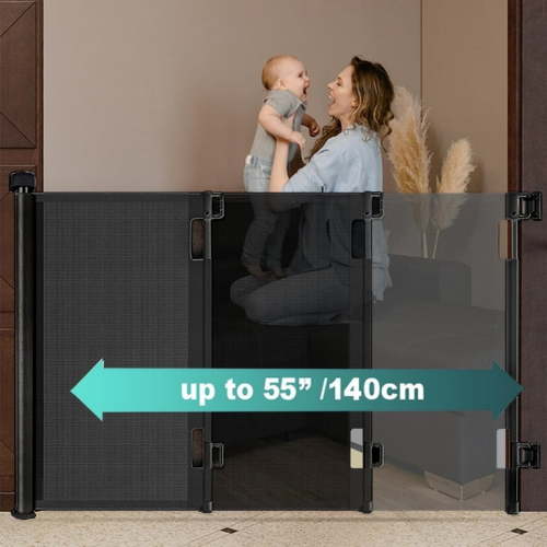 stusgo Retractable Baby Gate 33"x55"(1.4m)- Retractable Dog Gate (Black)