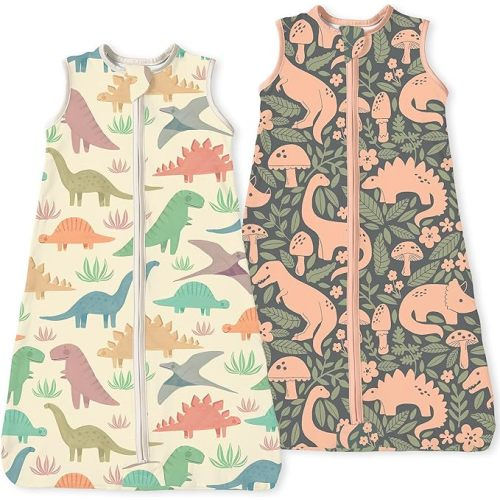 TOTBASIC Sleep Sack 0-6-12-18-24 Months, Premium Breathable Wearable Blanket Sleeping Bag with 2-Way Zip for Baby Girl Boy - Chalky + Mushroom Dinosaurs - 0-6 Months