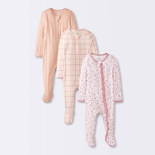 Baby Girls' 3pk Floral Sleep N' Play - Cloud Island™ Peach