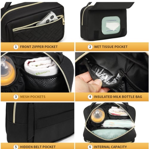 Small Diaper Bag with Portable Changing Pad,Crossbody Diaper Bag Pack with Wipes Pocket,Mini Diaper Bag Fanny Pack for Baby Travel Black
