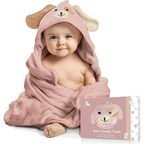 Baby Towels with Hood - Soft, Absorbent Viscose Made of Bamboo, Extra Large 35 x 35 Inches, for Newborns, Infants, Boys and Girls, Dusty Pink