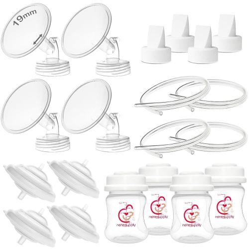 Nenesupply Pump Parts Compatible with Spectra S2 S1 9 Plus Breast Pump to Replace Spectra Pump Parts S2 Accessories Flange 19mm Duckbill Valve Tubing Bottles Backflow Protector (19mm - 4 Sets)