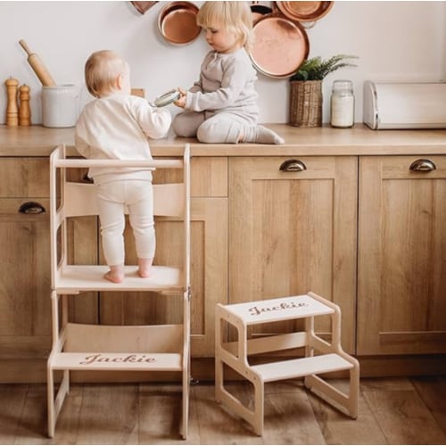 Kitchen Learning Tower, Toddler Tower, Kitchen Helper, Montessori Kitchen Tower, Kitchen Stool, Montessori Furniture, Activity Tower (Natural Wood, No Chair + Pillow)