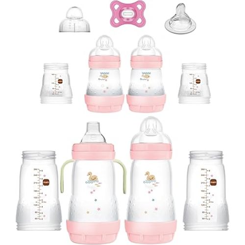MAM Grow with Baby Feeding Set, Newborn Essentials Must Have for 0-3 Months, Anti-Colic Bottles, Pacifiers and Skinsoft Silicone Nipples, Baby Gift 11 Piece, BPA Free for Girl