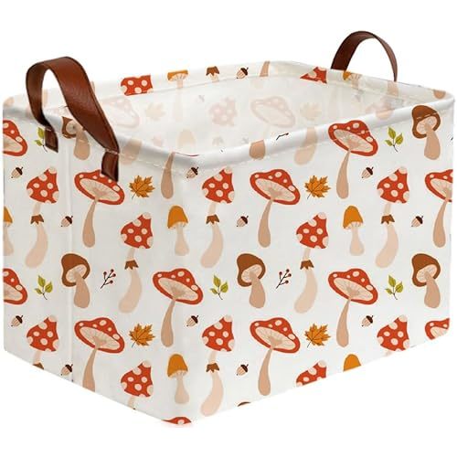 Sanjiaofeng Rectangular Kids Basket Cute Storage Bins,Mushroom Storage Basket with Handles.Clothers,Books,Kid's Gifts Bins. (Mushroom)