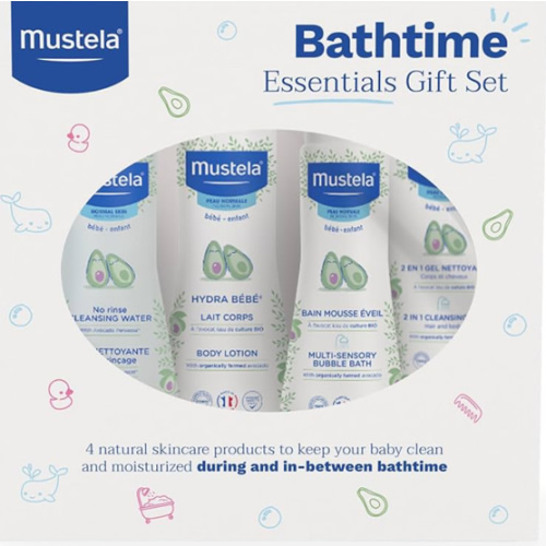 Mustela Baby Bath Time Essentials Gift Set - Natural & Plant-Based Baby Skin Care - 4 Items Set