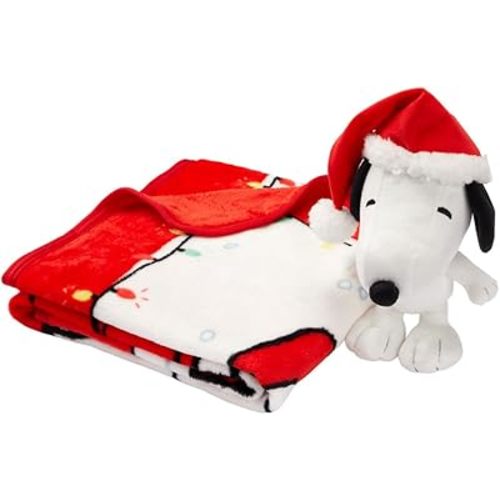 Franco Peanuts Snoopy Holiday & Christmas Kids Bedding Super Soft Plush Pillow and Throw 2 Piece Set, 40 in x 50 in (Officially Licensed Product)