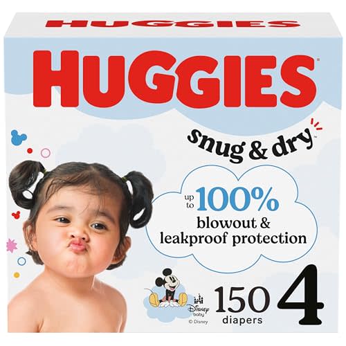 Huggies Size 4 Diapers, Snug & Dry Baby Diapers, Size 4 (22-37 lbs), 150 Count, Packaging May Vary