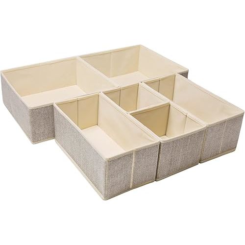 Criusia Underwear Drawer Organizer, 6 Set Foldable Underwear Drawer Organizer and Closet Dividers,Storage Box for Clothes, Socks, Underwear (6 Bins, Beige)